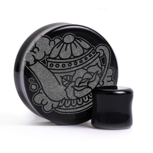 Teapot Plug / Gauge - Black Glass | Flat Faced Double Flare