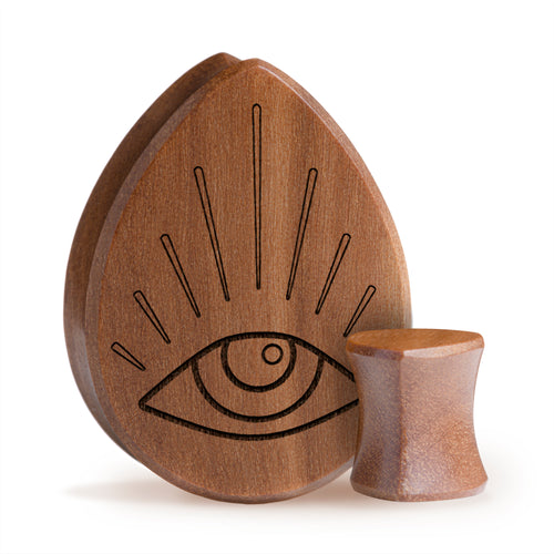Watching Eye Plug / Gauge - Teardrop Saba Wood | Flat Faced Double Flare