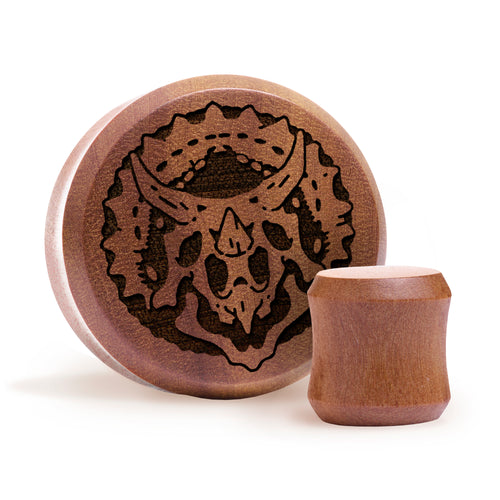 Triceratops Dinosaurier Plug / gauge - Saba Wood | Doppelaufgeweitet mit flachem Gesicht