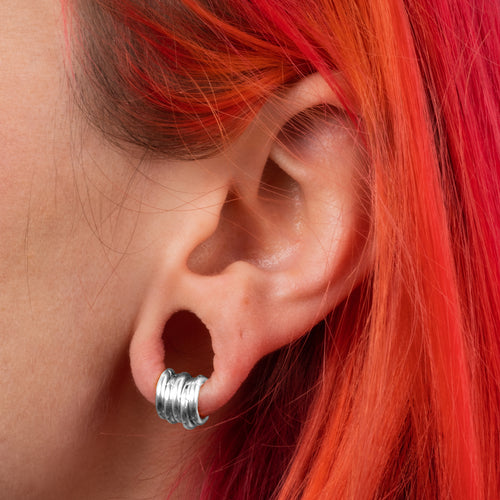 Ring Stack for Stretched Ears, Silver, Titanium, Small - 10 Rings